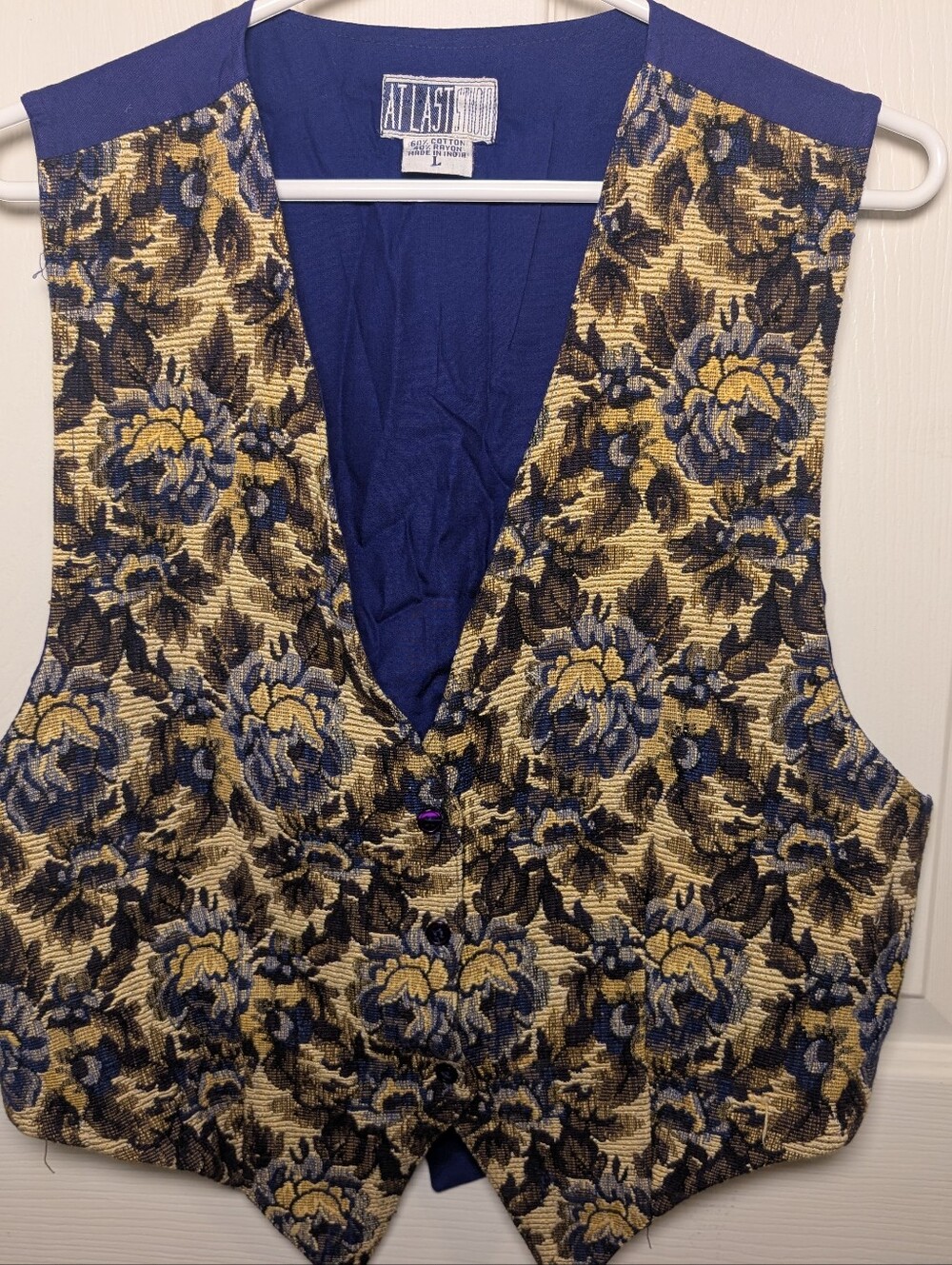 Floral VTG Tapestry Button Front Vest Women's Large Grannycore 90s Retro Cowgirl